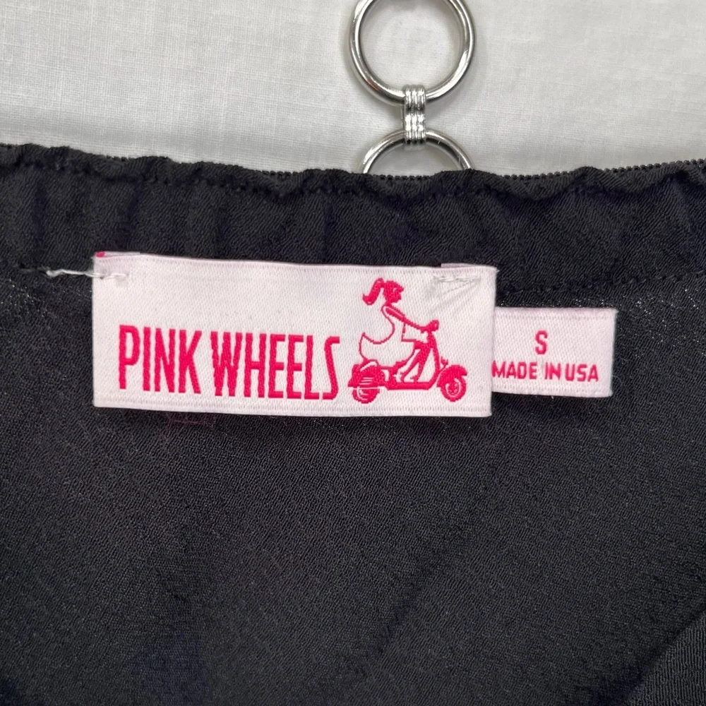 Vintage Black Slip Rayon Crepe Pink Wheels Simple Pull On Midi Slip Skirt Small